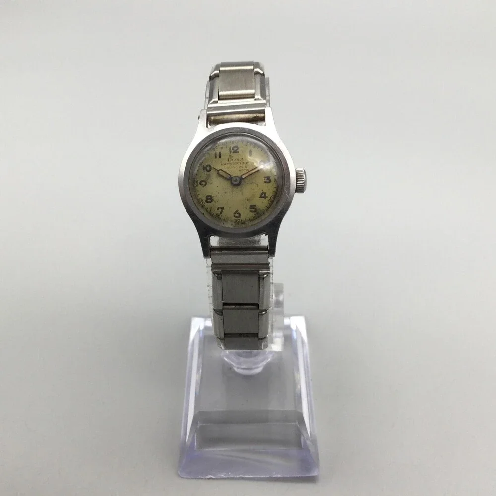 Vintage 1940s Doxa Military Watch 24mm Silver Tone Steel Bracelet Manual Wind
